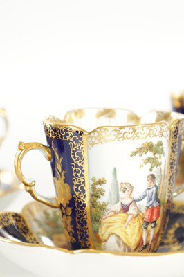 Lot 92 - SET OF FOUR TWO HANDLED DRESDEN CUP AND SAUCERS