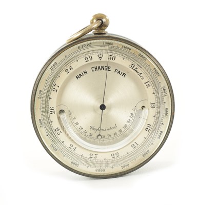 Lot 1247 - A VICTORIAN BRASS ANEROID POCKET BAROMETER COMPENDIUM WITH ALTIMETER, THERMOMETER AND COMPASS