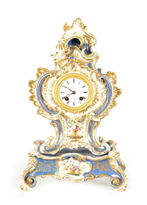 Lot 1045 - A LATE 19TH CENTURY ROCOCO STYLE FRENCH PORCELAIN MANTEL CLOCK BY JACOB PETIT