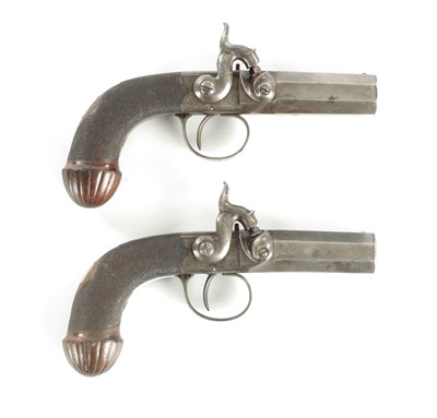 Lot 660 - A PAIR OF EARLY 19TH CENTURY ENGLISH 16 BORE MAN STOPPER PERCUSSION PISTOLS