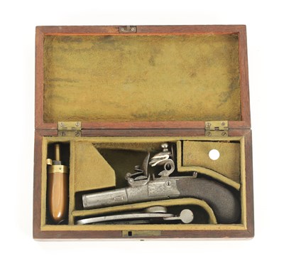 Lot 664 - A CASED 19TH CENTURY FLINTLOCK POCKET PISTOL BY TOULMIN