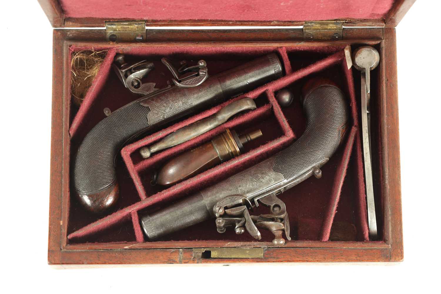 Lot 661 - A CASED PAIR OF FLINTLOCK POCKET PISTOLS SIGNED I. ADAMS, LONDON.