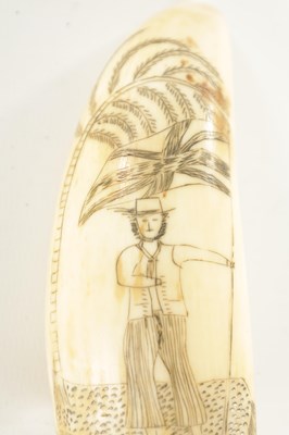 Lot 885 - AN EARLY 19TH CENTURY SAILOR SCRIMSHAW WHALE’S TOOTH