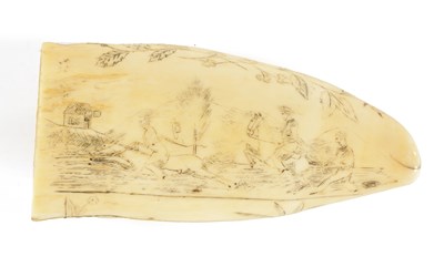 Lot 857 - AN EARLY 19TH CENTURY SAILORS SCRIMSHAW WHALE’S TOOTH