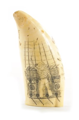 Lot 838 - AN 19TH CENTURY SAILOR SCRIMSHAW WHALE’S TOOTH