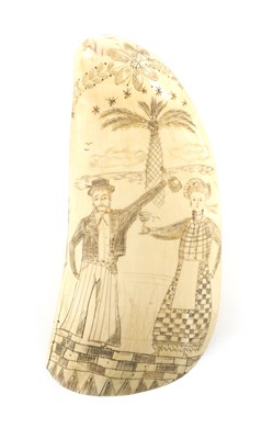 Lot 877 - AN EARLY 19TH CENTURY SAILORS SCRIMSHAW WHALE’S TOOTH