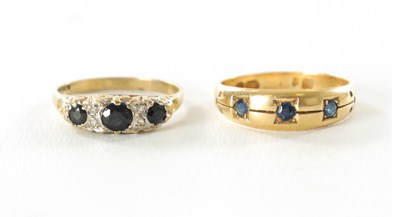 Lot 297 - TWO LADIES GOLD AND SAPPHIRE RINGS