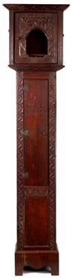 Lot 664 - A RARE QUEEN ANNE OAK LANTERN CLOCK CASE the...