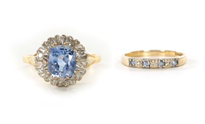 Lot 312 - AN 18CT GOLD SAPPHIRE AND DIAMOND RING AND 9CT GOLD SEVEN STONE RING