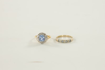 Lot 312 - AN 18CT GOLD SAPPHIRE AND DIAMOND RING AND 9CT GOLD SEVEN STONE RING