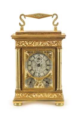 Lot 1146 - A FINE MID 19TH CENTURY ENGLISH GILT ENGRAVED FUSEE CARRIAGE CLOCK