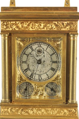 Lot A FINE MID 19TH CENTURY ENGLISH GILT ENGRAVED FUSEE CARRIAGE CLOCK