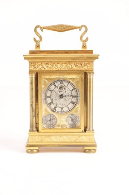 Lot A FINE MID 19TH CENTURY ENGLISH GILT ENGRAVED FUSEE CARRIAGE CLOCK