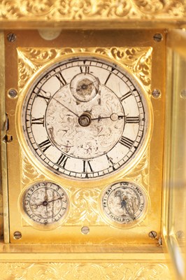 Lot A FINE MID 19TH CENTURY ENGLISH GILT ENGRAVED FUSEE CARRIAGE CLOCK