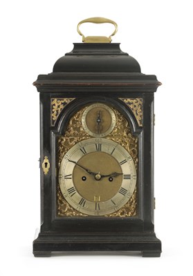 Lot 1073 - J. GREEN, LONDON. A GEORGE III EBONISED DOUBLE FUSEE BRACKET CLOCK