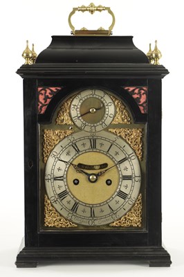 Lot 1144 - CHRISTOPHER GOULD, LONDON. AN EARLY 18TH CENTURY EBONY VENEERED QUARTER REPEATING VERGE BRACKET CLOCK