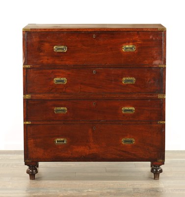 Lot 1360 - A GOOD GEORGE III CAMPHOR WOOD SECRETAIRE CAMPAIGN CHEST OF DRAWERS