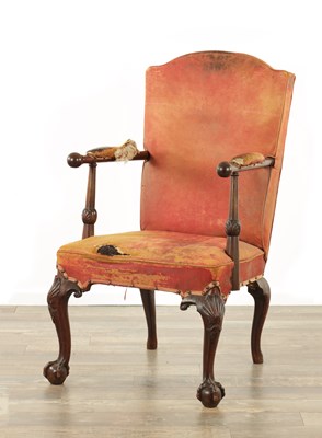 Lot 1469 - A MID 18TH CENTURY AND LATER IRISH MAHOGANY LEATHER UPHOLSTERED LIBRARY CHAIR