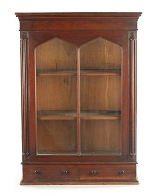 Lot 1408 - A 19TH CENTURY MAHOGANY HANGING DISPLAY CABINET