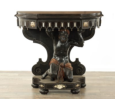 Lot 1405 - A GOOD 19TH CENTURY EBONY AND IVORY INLAID ITALIAN BLACKAMOOR SIDE TABLE