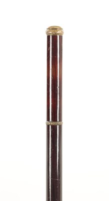 Lot 686 - A GOOD LATE 19TH CENTURY POLISHED HARDWOOD AND GILT BRASS MOUNTED TELESCOPE WALKING CANE