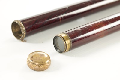 Lot 686 - A GOOD LATE 19TH CENTURY POLISHED HARDWOOD AND GILT BRASS MOUNTED TELESCOPE WALKING CANE