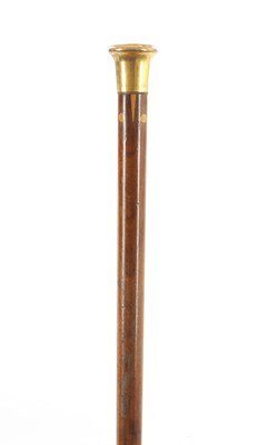 Lot 709 - A LATE 19TH CENTURY INLAID MAHOGANY AND GOLD METAL TOPPED WALKING STICK