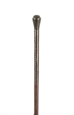 Lot 733 - A 19TH CENTURY INDIAN HARDWOOD AND INLAID BRASS WALKING STICK