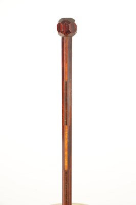 Lot 735 - AN UNUSUAL INLAID MAHOGANY OCTAGONAL WALKING STICK