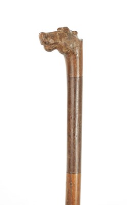 Lot 737 - A CARVED AFRICAN IRON WOOD WALKING STICK