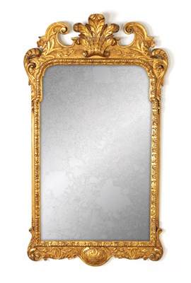 Lot 1443 - A 19TH CENTURY GEORGE II STYLE GILT GESSO HANGING MIRROR