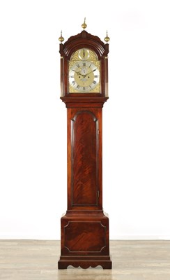 Lot 1154 - CHARLES BURGES, LONDON. A GEORGE III FIGURED MAHOGANY LONGCASE CLOCK