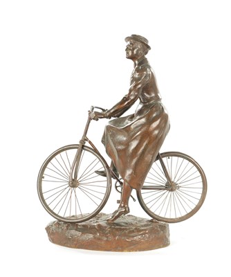 Lot 936 - EMILE RENE LAFONT 1853 - 1916 BRONZE SCULPTURE OF A LADY CYCLIST