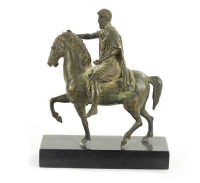 Lot 777 - AFTER GIOVANNI ZOFFOLI (1745-1805). A BRONZE SCULPTURE OF MARC-AURELE RIDING A HORSE