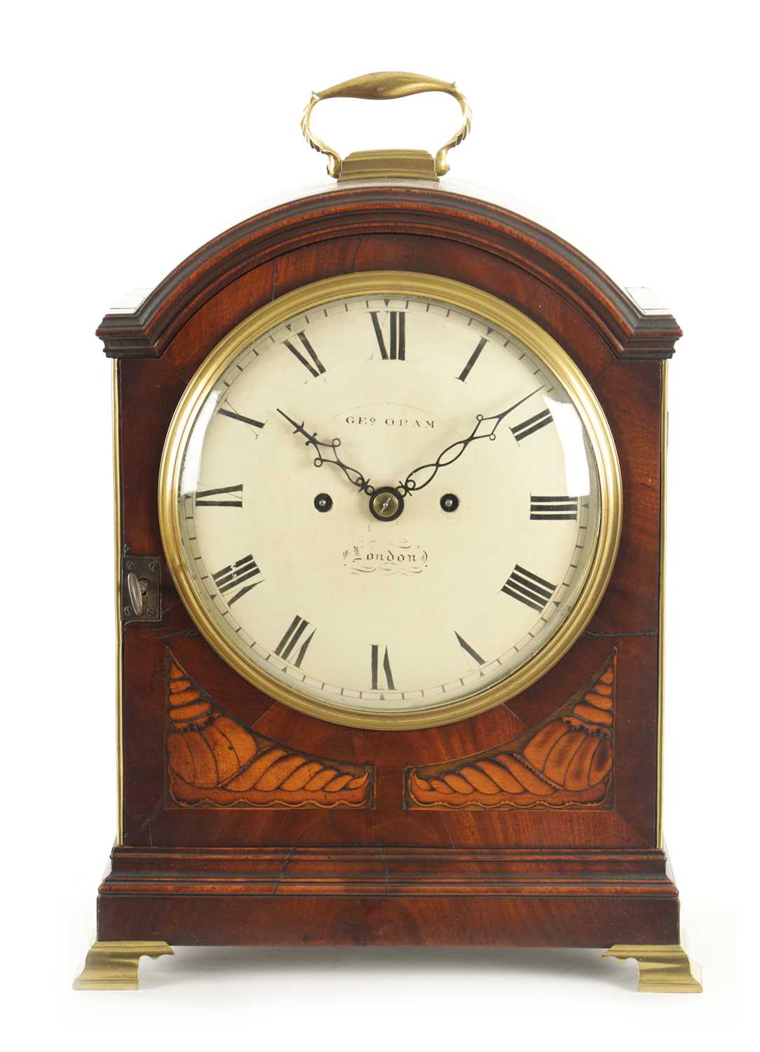 Lot 1195 - GEORGE ORAM, LONDON. A REGENCY INLAID MAHOGANY EIGHT DAY STRIKING BRACKET CLOCK