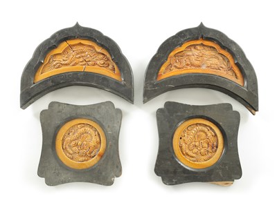 Lot 274 - A SET OF FOUR EARLY CHINESE YELLOW-GLAZED TERRACOTTA ROOF TILES