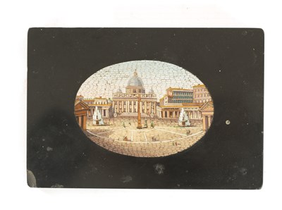 Lot 861 - A 19TH CENTURY ITALIAN BLACK SLATE MICRO-MOSAIC GRAND TOUR PAPERWEIGHT