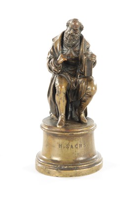 Lot 875 - A 19TH CENTURY FIGURAL BRONZE SCULPTURE OF HANS SACHS