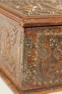 Lot 1163 - AN 18TH CENTURY CARVED WALNUT CONTINENTAL MINIATURE TABLE CASKET