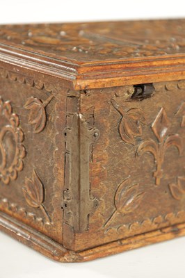 Lot 1163 - AN 18TH CENTURY CARVED WALNUT CONTINENTAL MINIATURE TABLE CASKET