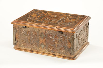 Lot 1163 - AN 18TH CENTURY CARVED WALNUT CONTINENTAL MINIATURE TABLE CASKET