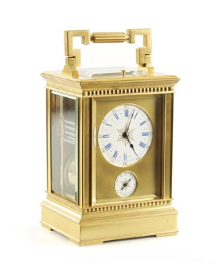 Lot 1095 - ALFRED BAVEUX. A RARE LATE 19TH CENTURY FRENCH GRAND SONNERIE CARRIAGE CLOCK ON FOUR GONGS