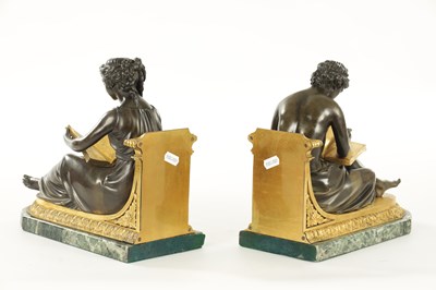 Lot 802 - A PAIR OF 19TH CENTURY FRENCH PATINATED AND GILT BRONZE BOOKENDS