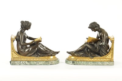 Lot 802 - A PAIR OF 19TH CENTURY FRENCH PATINATED AND GILT BRONZE BOOKENDS