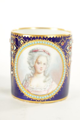 Lot 83 - A FINE 18TH CENTURY SEVRES GILT AND ROYAL BLUE GROUND PORTRAIT CUP AND SAUCER