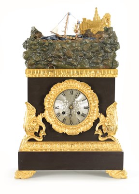 Lot 1198 - A MID 19TH CENTURY FRENCH ROCKING SHIP AUTOMATION MANTEL CLOCK