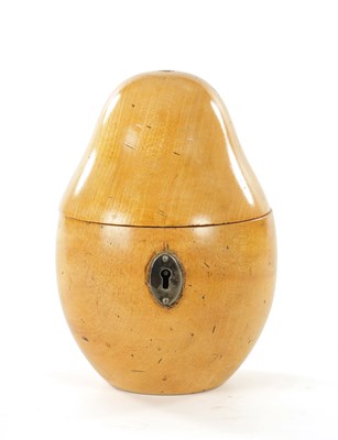 Lot 1355 - A GEORGIAN-STYLE FRUITWOOD TEA CADDY OF LARGE SIZE FORMED AS A PEAR