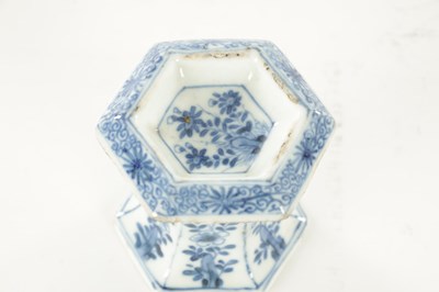 Lot 162 - AN 18TH CENTURY CHINESE KANGXI BLUE AND WHITE HEXAGONAL PORCELAIN TABLE SALT