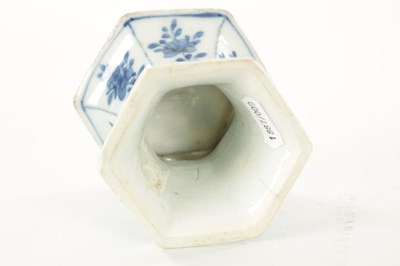Lot 162 - AN 18TH CENTURY CHINESE KANGXI BLUE AND WHITE HEXAGONAL PORCELAIN TABLE SALT