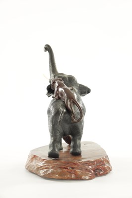 Lot 227 - A JAPANESE MEIJI PERIOD BRONZE SCULPTURE OF AN ELEPHANT WITH TIGERS